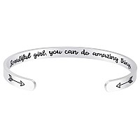 Fesciory Inspirational Bracelets For Womenstainless Steel Engraved Personalized Positive Mantra Quote Keep Going Cuff Bangle Co