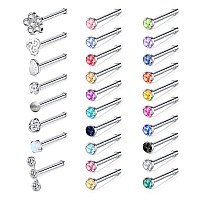 Zolure 20G 28Pcs Stainless Steel Cz Nose Studs Rings Piercing Pin Body Piercing Jewelry Set