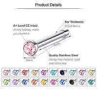 Zolure 20G 28Pcs Stainless Steel Cz Nose Studs Rings Piercing Pin Body Piercing Jewelry Set