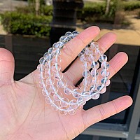 Real Natural Grade A Clear Crystal White Quartz Bracelet 75 Inch Stretch Gemstone Beaded Bracelet Chakras Healing Crystal Stone