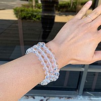 Real Natural Grade A Clear Crystal White Quartz Bracelet 75 Inch Stretch Gemstone Beaded Bracelet Chakras Healing Crystal Stone