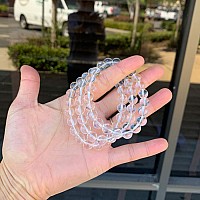 Real Natural Grade A Clear Crystal White Quartz Bracelet 75 Inch Stretch Gemstone Beaded Bracelet Chakras Healing Crystal Stone