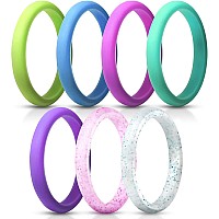 Thunderfit Womens Band Rings Thin And Stackable Silicone Rings Wedding Ring For Women 7 Pack Deep Pink Purple Blue Lawn G