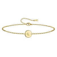 Ovian Initial Charm Bracelet For Women 18K Gold Plated Stainless Steel Coin Disc Engraved Letter Bracelet Personalized Monogram