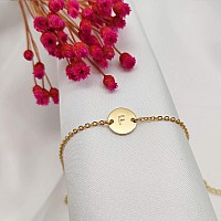 Ovian Initial Charm Bracelet For Women 18K Gold Plated Stainless Steel Coin Disc Engraved Letter Bracelet Personalized Monogram