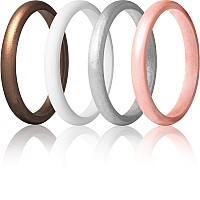 Thunderfit Womens Band Rings Thin And Stackable Silicone Rings Wedding Ring For Women 4 Pack Silver Bronze Rose Gold Whit