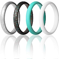 Thunderfit Womens Band Rings Thin And Stackable Silicone Rings Wedding Ring For Women 4 Pack White Silver Black Teal Glitt