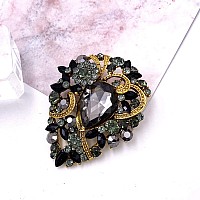 Laxpicol Womens Vintage Black Austrian Crystal Elegant Flower Teardrop Brooch Gold Tone