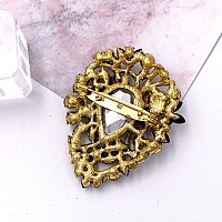 Laxpicol Womens Vintage Black Austrian Crystal Elegant Flower Teardrop Brooch Gold Tone