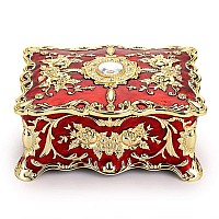 Hipiwe Vintage Rectangular Jewelry Box Enameled Trinket Box Organizer Two Layer Treasure Chest Box Jewelry Decorative Box Keep