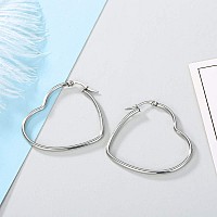 Mengpa Heart Hoop Earrings For Women Stainless Steel Lightweight Jewelry Silver Us3298S