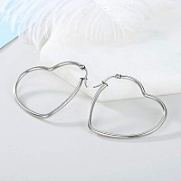 Mengpa Heart Hoop Earrings For Women Stainless Steel Lightweight Jewelry Silver Us3298S