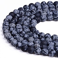 Pltbeads Natural Gemstone Loose Beads Smooth Round Approxi 15 Inch Diy Bracelet Necklace For Jewelry Making 6Mm Matte Snowflak