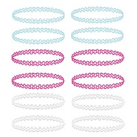 Bodyj4You 12Pc Choker Necklace Set Henna Tattoo 90S Oldschool Style Kids Teens Girls Women Multicolor Neon Fuchsia Pink A