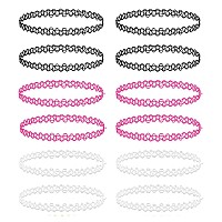 Bodyj4You 12Pc Choker Necklace Set Henna Tattoo 90S Oldschool Style Kids Teens Girls Women Multicolor Neon Fuchsia Pink Goth Bl