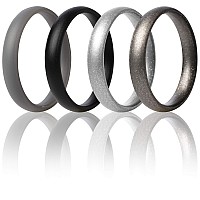 Thunderfit Super Thin Stackable Silicone Rings Wedding Bands 4 Rings Black Grey Silver Dark Silver 859 189Mm