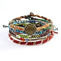 Wakami Earth Handmade Boho Bracelets Set Of 7 Braided Indie Bracelets For Women And Men Beaded Stackable Handmade By Artis