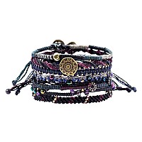 Wakami Earth Boho Bracelets Set Of 7 Braided Indie For Women And Men Beaded Stackable Waterproof Waxed Thread Sliding And