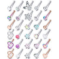 Prjndjw 20G Nose Rings Studs Surgical Steel Nose Studs Glow Dark Heart Opal Cz Flower Nose Piercing Jewelry Nose Rings For Women