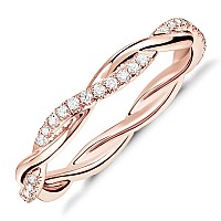 Pavoi 14K Gold Plated Cubic Zirconia Twisted Rope Eternity Band Rose Gold For Women Size 5