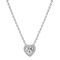 Pavoi 14K Gold Plated Post Faux Diamond Heart Shape Pendant Halo Necklace In White Gold