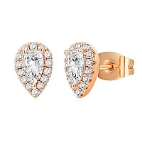 Pavoi 14K Gold Plated Sterling Silver Post Brilliant Round Faux Diamond Tear Earrings Premium Cubic Zirconia In Rose Gold