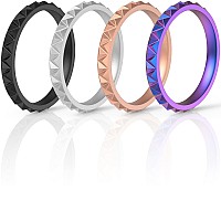 Thunderfit Womens Triangle Diamond Stackable Rings 4 Rings Women Silver Rose Gold Marble Light Rose Gold 10511 206Mm