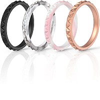 Thunderfit Womens Triangle Diamond Stackable Rings 4 Rings Black Marble Light Rose Gold Rose Gold 10511 206Mm