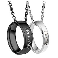 Mjartoria Matching Necklaces For Coupleshis Crazy Her Weirdo Engraved Ring Pendant Necklaces Anniversary Valentines Day Gifts F