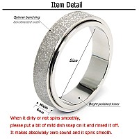 Titanium Stainless Steel Anxiety Ring For Women Men Spinner Fidget Ring Size 10 Width 6Mm Silver Sand Blasted Finished