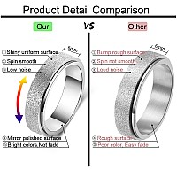 Titanium Stainless Steel Anxiety Ring For Women Men Spinner Fidget Ring Size 10 Width 6Mm Silver Sand Blasted Finished