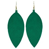 Large Genuine Soft Leather Handmade Fringe Feather Lightweight Tear Drop Dangle Color Earrings For Women Girls Fashion Green