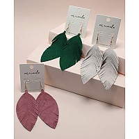 Large Genuine Soft Leather Handmade Fringe Feather Lightweight Tear Drop Dangle Color Earrings For Women Girls Fashion Green