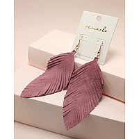 Large Genuine Soft Leather Handmade Fringe Feather Lightweight Tear Drop Dangle Color Earrings For Women Girls Fashion Pink