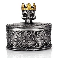 Aestivate Skeleton Head Black Skull Jewelry Box Holder Organizer With Crown Halloween Skeleton Decorations Home Skull Decor