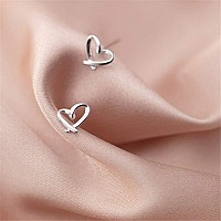 Minimalist Heart Sterling Silver Earrings For Women Girls Teens Charm Hollow Love Hearted Stud Tiny Small Cartilage Tragus Post