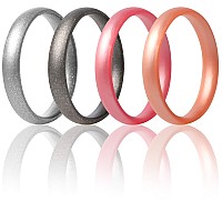 Thunderfit Super Thin Stackable Silicone Rings Wedding Bands 4 Rings Metallic Pink Rose Gold Silver Dark Silver 354 14