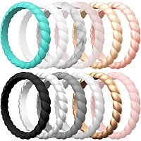 Thunderfit Thin Braided Silicone Wedding Rings For Women 12 Rings Stackable Rubber Engagement Band 31Mm Width 2Mm Thick 10