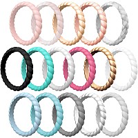 Thunderfit Thin Braided Silicone Wedding Rings For Women 16 Rings Stackable Rubber Engagement Band 31Mm Width 2Mm Thick 3