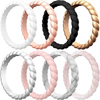 Thunderfit Thin Braided Silicone Wedding Rings For Women 8 Rings Stackable Rubber Engagement Band 31Mm Width 2Mm Thick 85