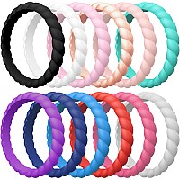 Thunderfit Thin Braided Silicone Wedding Rings For Women 12 Rings Stackable Rubber Engagement Band 31Mm Width 2Mm Thick 11