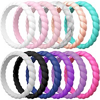 Thunderfit Thin Braided Silicone Wedding Rings For Women 12 Rings Stackable Rubber Engagement Band 31Mm Width 2Mm Thick 8