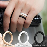 Thunderfit Thin Braided Silicone Wedding Rings For Women 12 Rings Stackable Rubber Engagement Band 31Mm Width 2Mm Thick 4