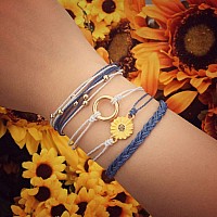 Fancy Shiny Sunflower String Bracelet Handmade Braided Rope Charms Boho Surfer Bracelet For Teen Girls Womennavy Blue