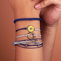 Fancy Shiny Sunflower String Bracelet Handmade Braided Rope Charms Boho Surfer Bracelet For Teen Girls Womennavy Blue