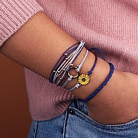 Fancy Shiny Sunflower String Bracelet Handmade Braided Rope Charms Boho Surfer Bracelet For Teen Girls Womennavy Blue