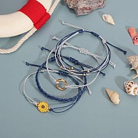 Fancy Shiny Sunflower String Bracelet Handmade Braided Rope Charms Boho Surfer Bracelet For Teen Girls Womennavy Blue