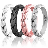 Zollen 4 Packs Olive Leaves Silicone Wedding Rings For Women Rubber Wedding Bands Stackable Ring Hypoallergenic Silicone Size