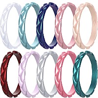 Zollen 10 Packs Wheat Shape Silicone Wedding Rings For Women Rubber Wedding Bands Stackable Ring Hypoallergenic Silicone Size