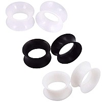 Stuppendux 3 Pairs Black White Transparent Soft Silicone Flexible Ear Skin Tunnels Plugs Expanders Gauges Hollow Body Piercing 2